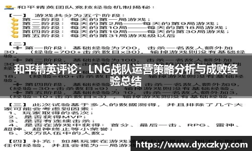 和平精英评论：LNG战队运营策略分析与成败经验总结